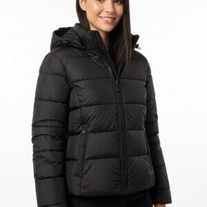 Tommy Hilfiger Hooded Black Puffer Coat Women's Medium - EUC